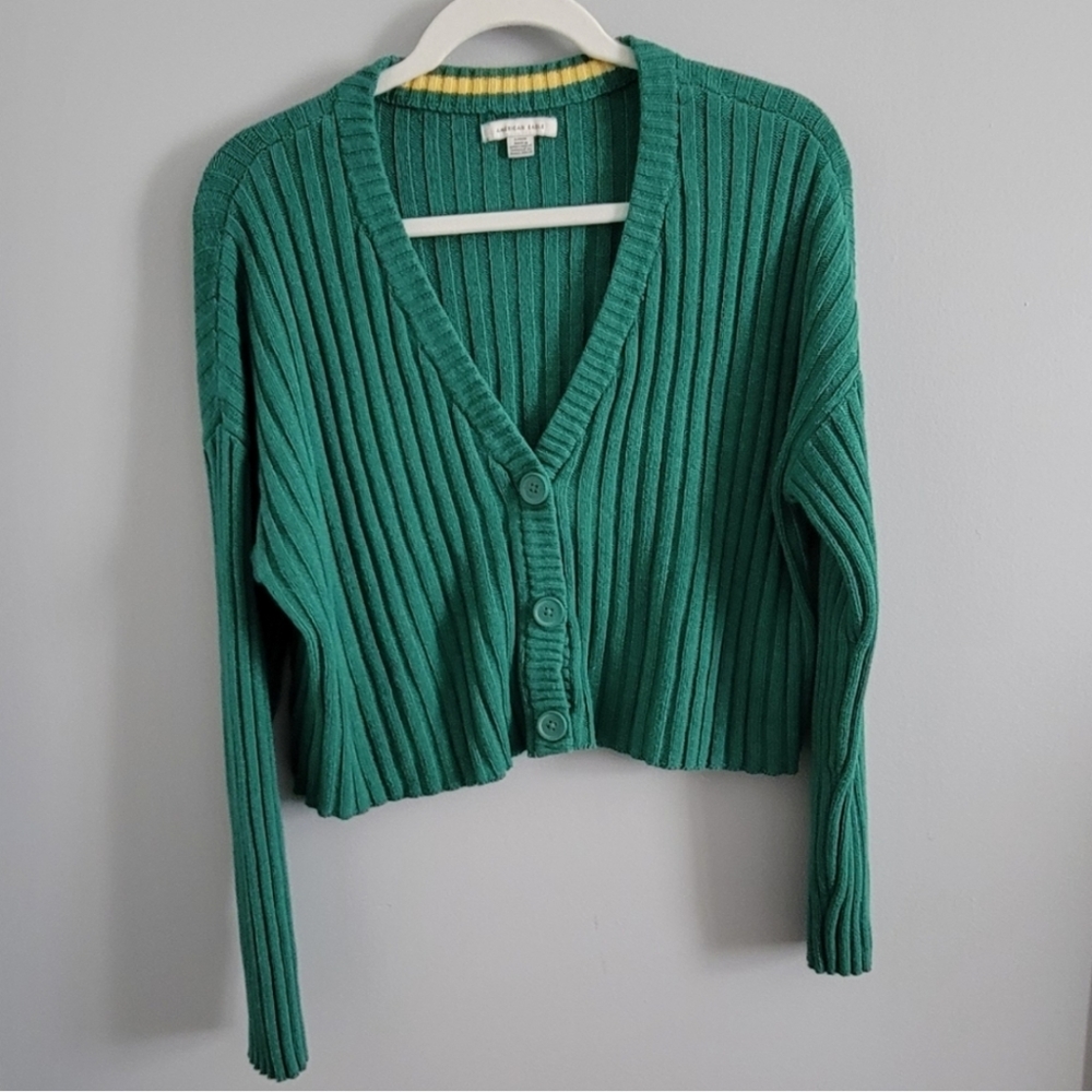 American Eagle AE Women’s Cropped Button Cardigan Size XS Ribbed Preppy